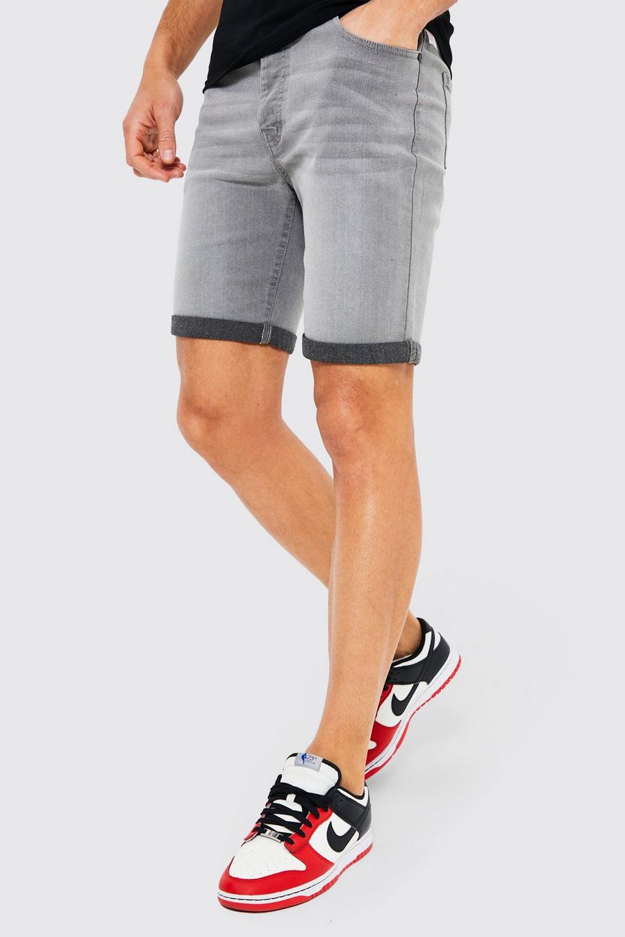 Light grey grå Tall - Jeansshorts i skinny fit med stretch