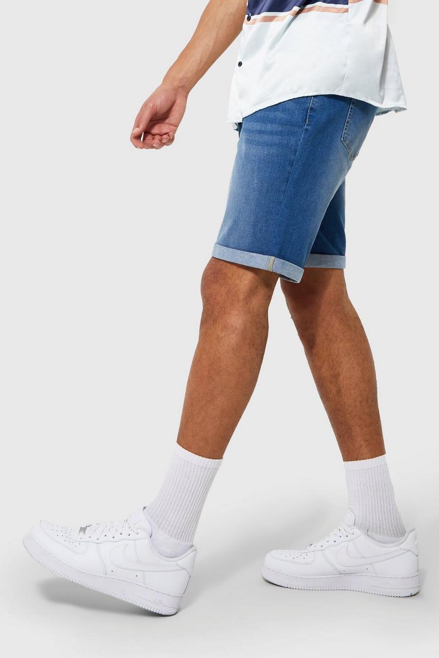 Mid blue bleu Tall Stretch Denim Skinny Fit Shorts