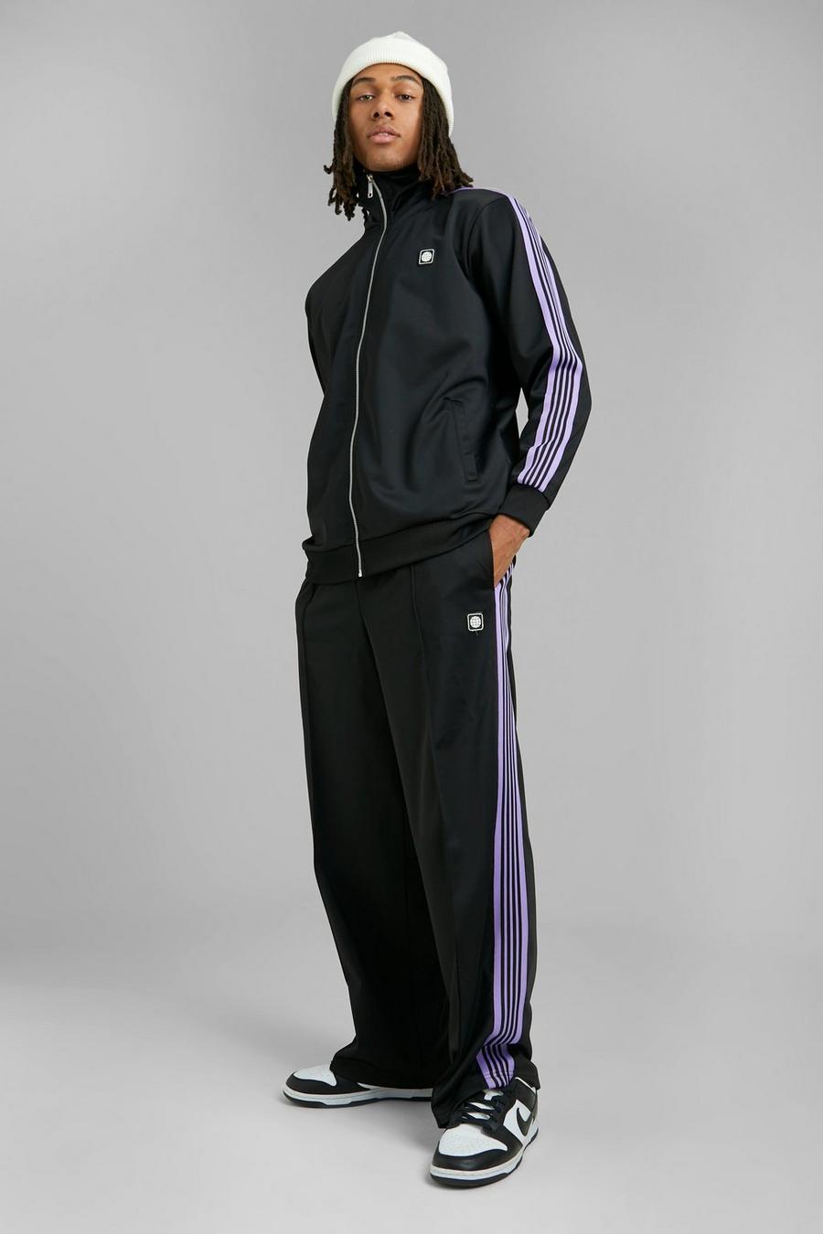 Black Oversized Tricot Zip Through Funnel Tracksuit image number 1