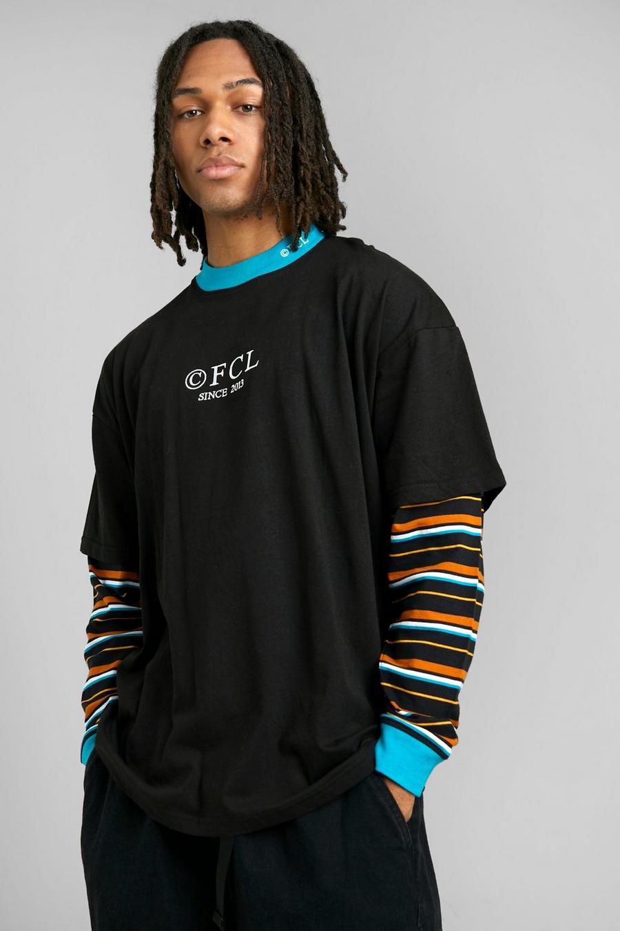 Black Oversized Ofcl Faux Layer Long Sleeve T-shirt image number 1