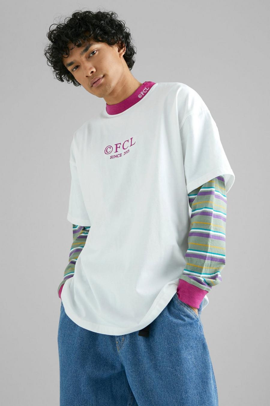 White Oversized Ofcl Faux Layer Long Sleeve T-shirt