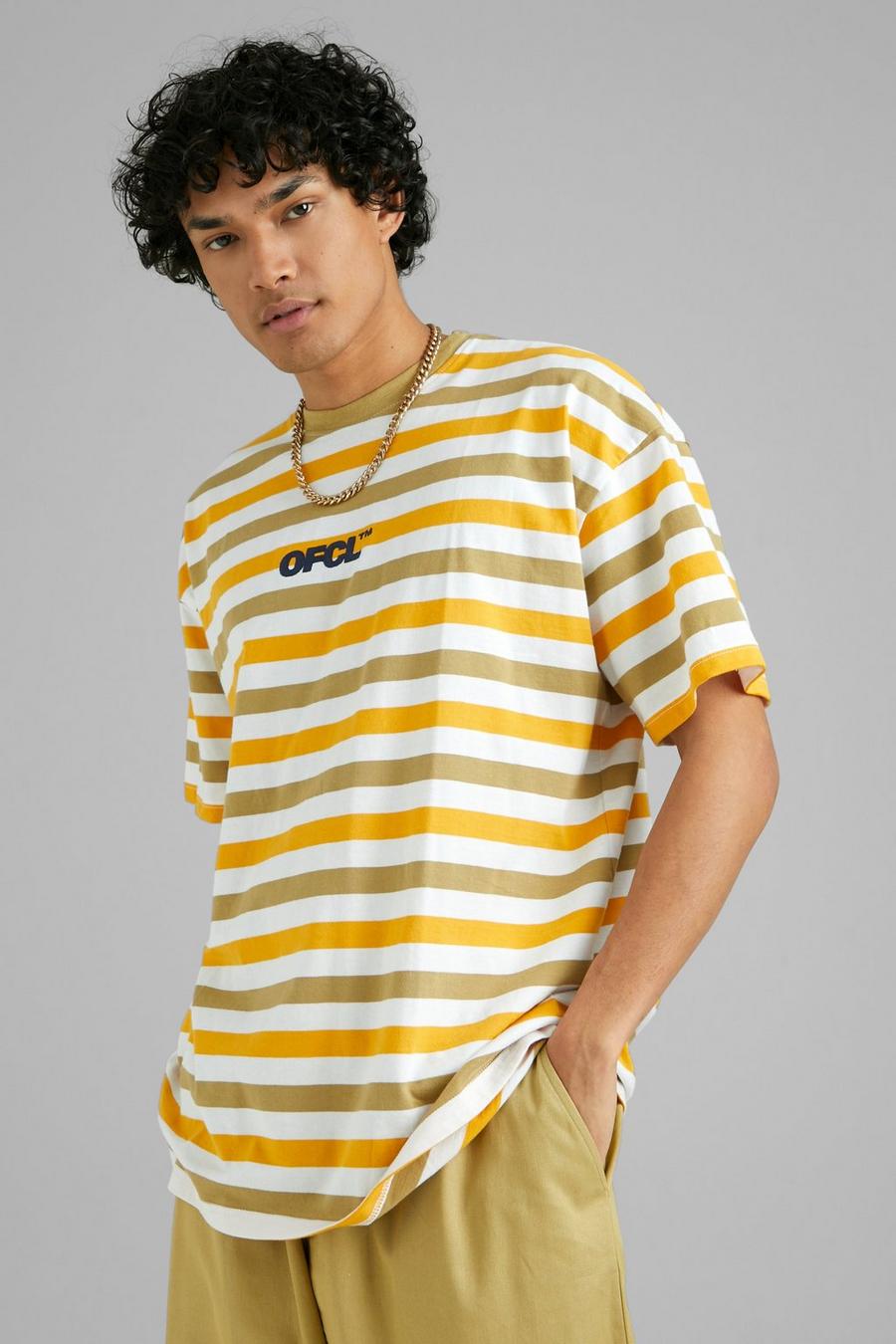 Yellow Oversized Ofcl Stripe T-shirt image number 1
