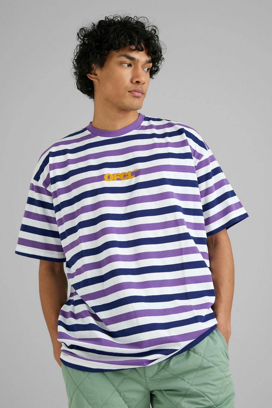 Purple Oversized Ofcl Stripe T-shirt image number 1