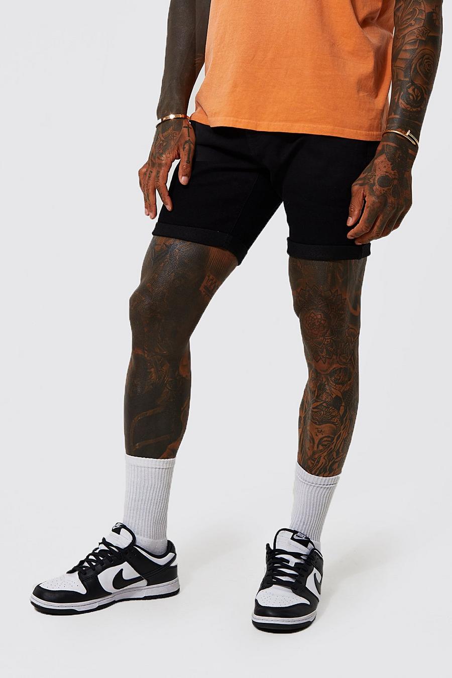 True black Skinny Stretch Denim Shorts image number 1
