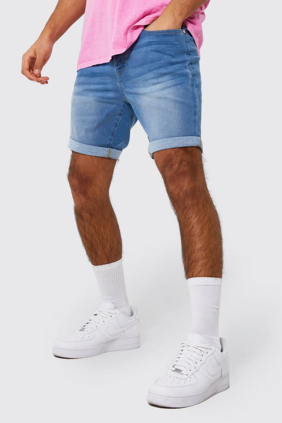 Light blue blau Witte Stretch Denim Shorts