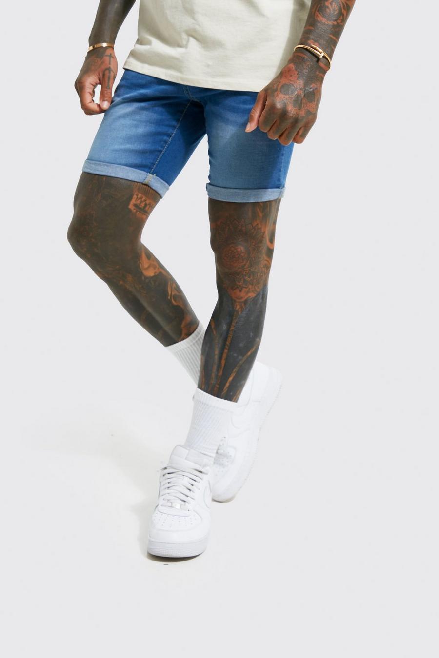 Skinny Stretch Jeansshorts, Mid blue image number 1