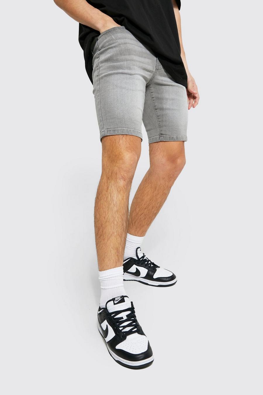 Light grey grau Skinny Stretch Denim Shorts  