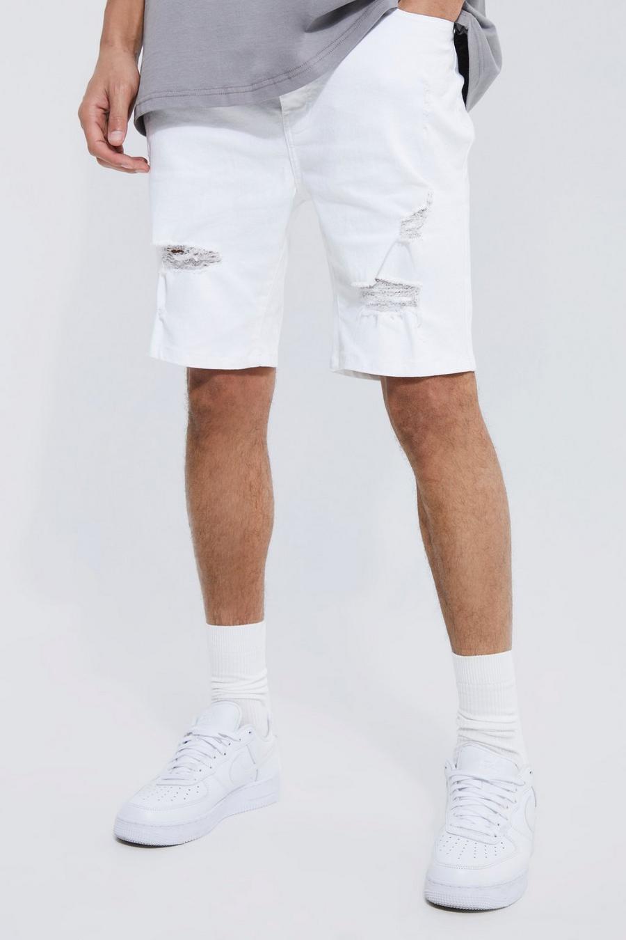 Tall zerrissene Skinny Stretch Jeansshorts, White image number 1