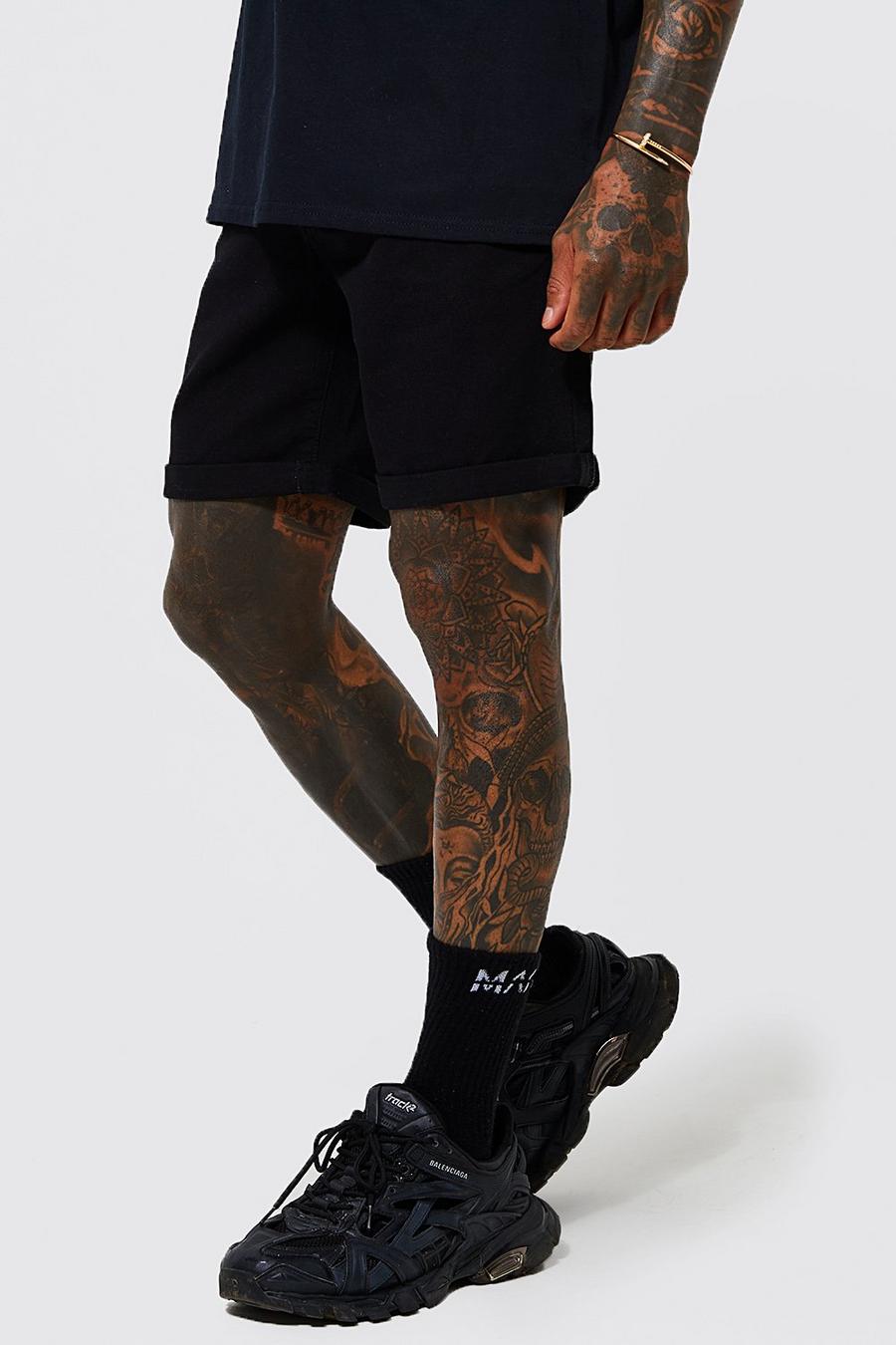 True black Slim Rigid Denim Shorts  