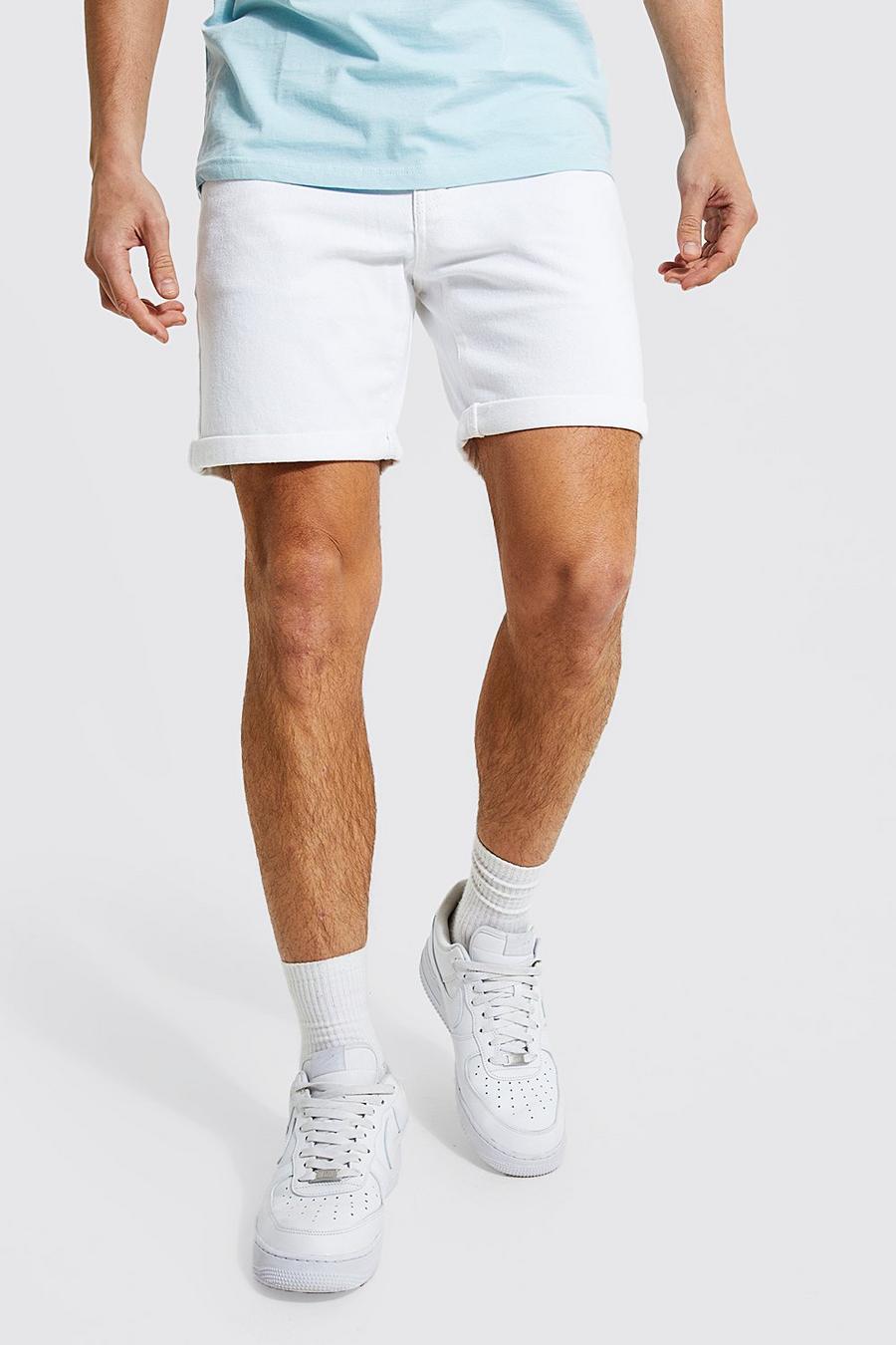 White Slim Rigid Denim Shorts    image number 1