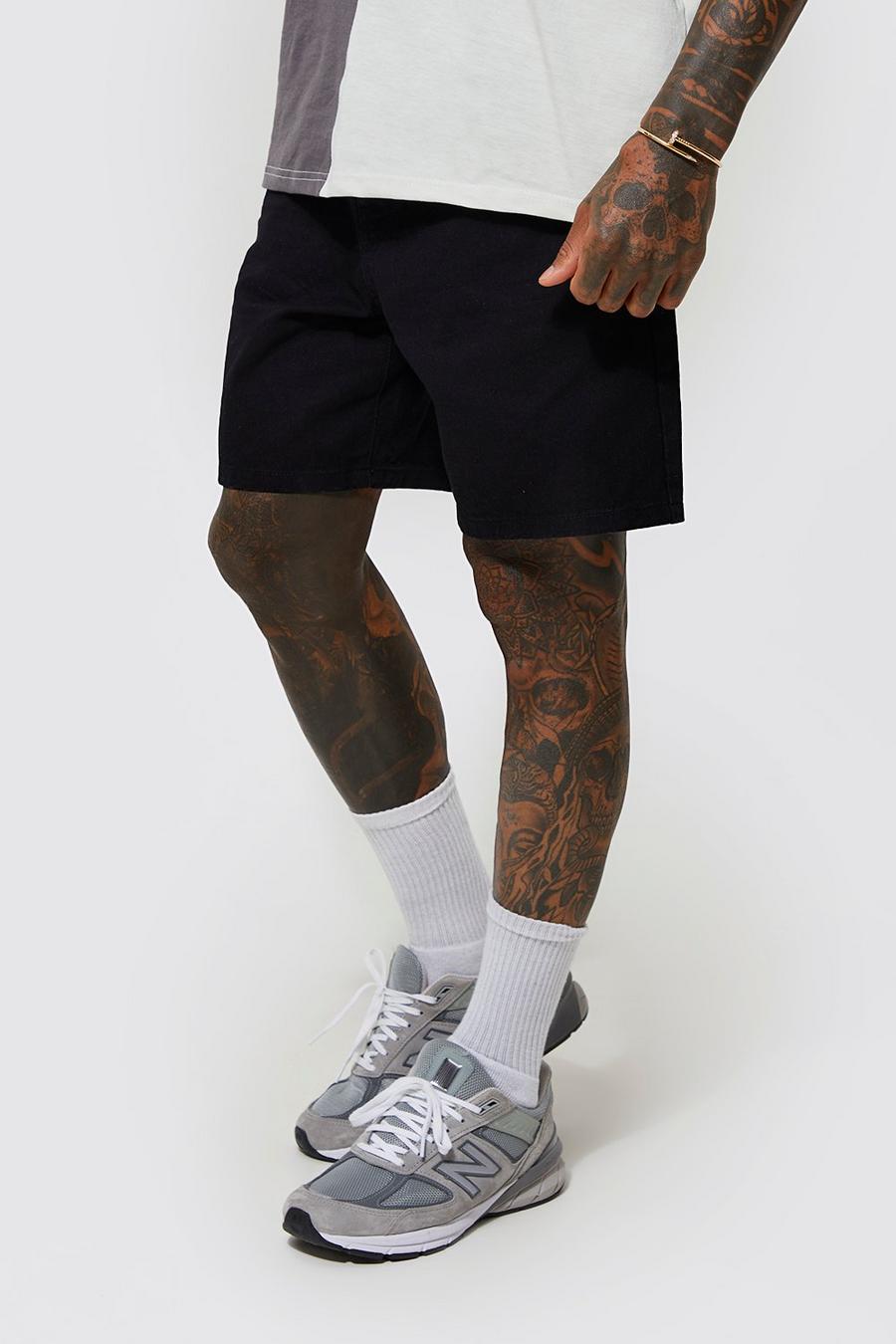 True black Relaxed Fit Rigid Denim Shorts 