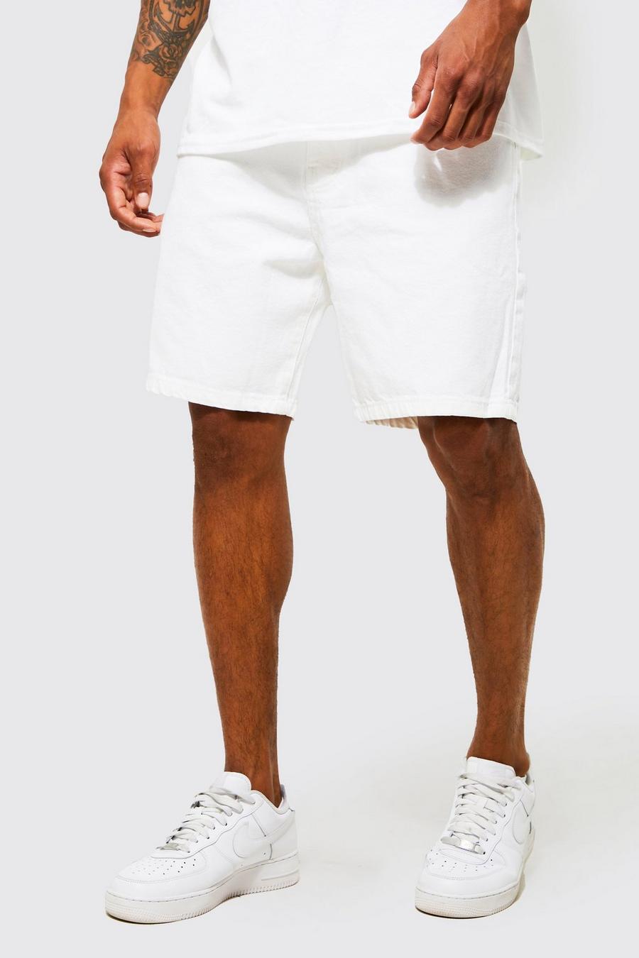 White Relaxed Fit Rigid Denim Shorts image number 1