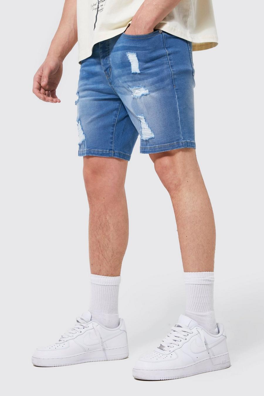 Short en jean déchiré coupe skinny, Light blue image number 1