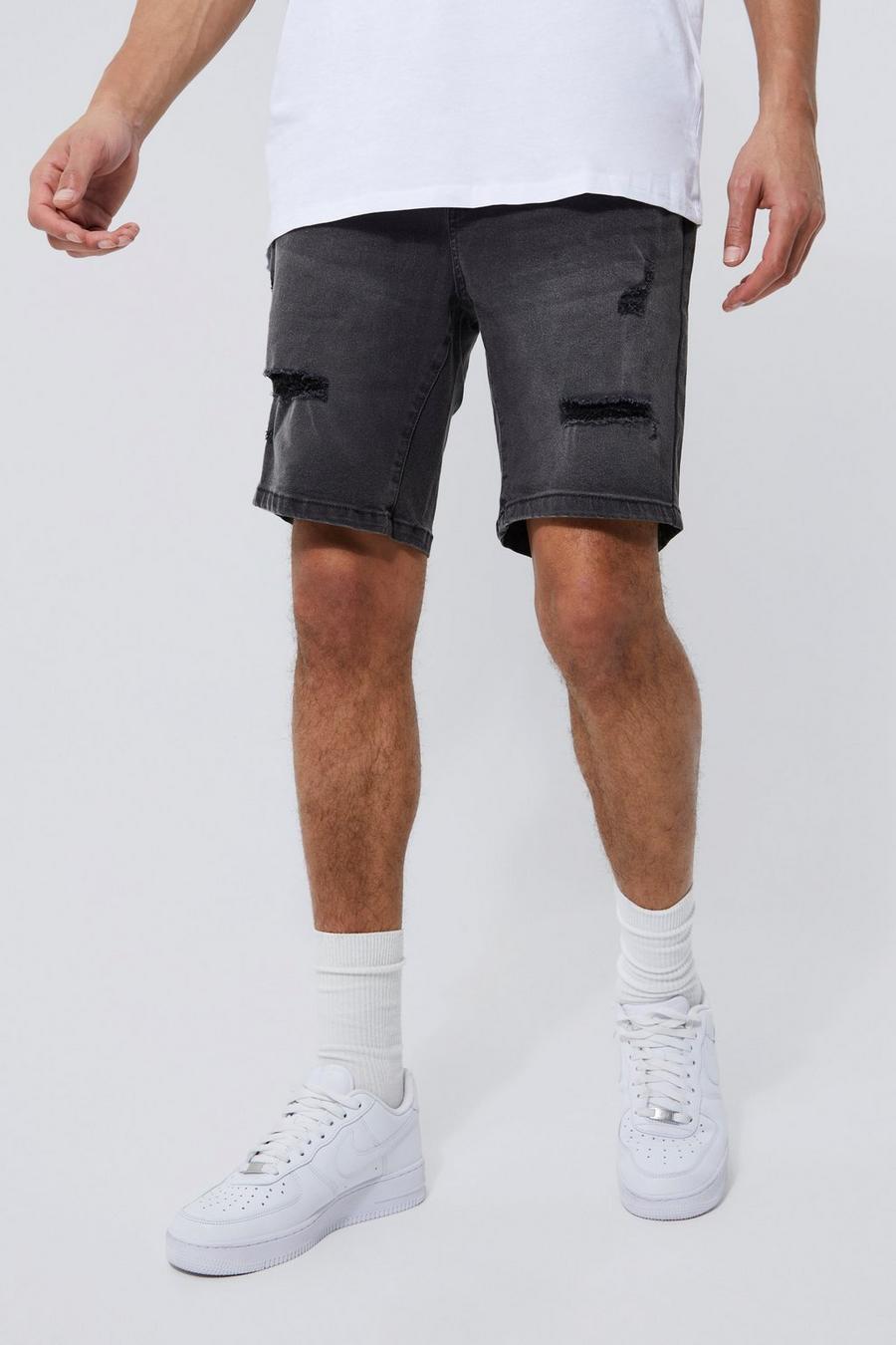 Tall zerrissene Skinny Stretch Jeansshorts, Charcoal image number 1