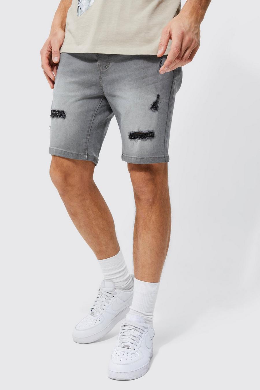 Tall - Short en jean déchiré, Light grey gris