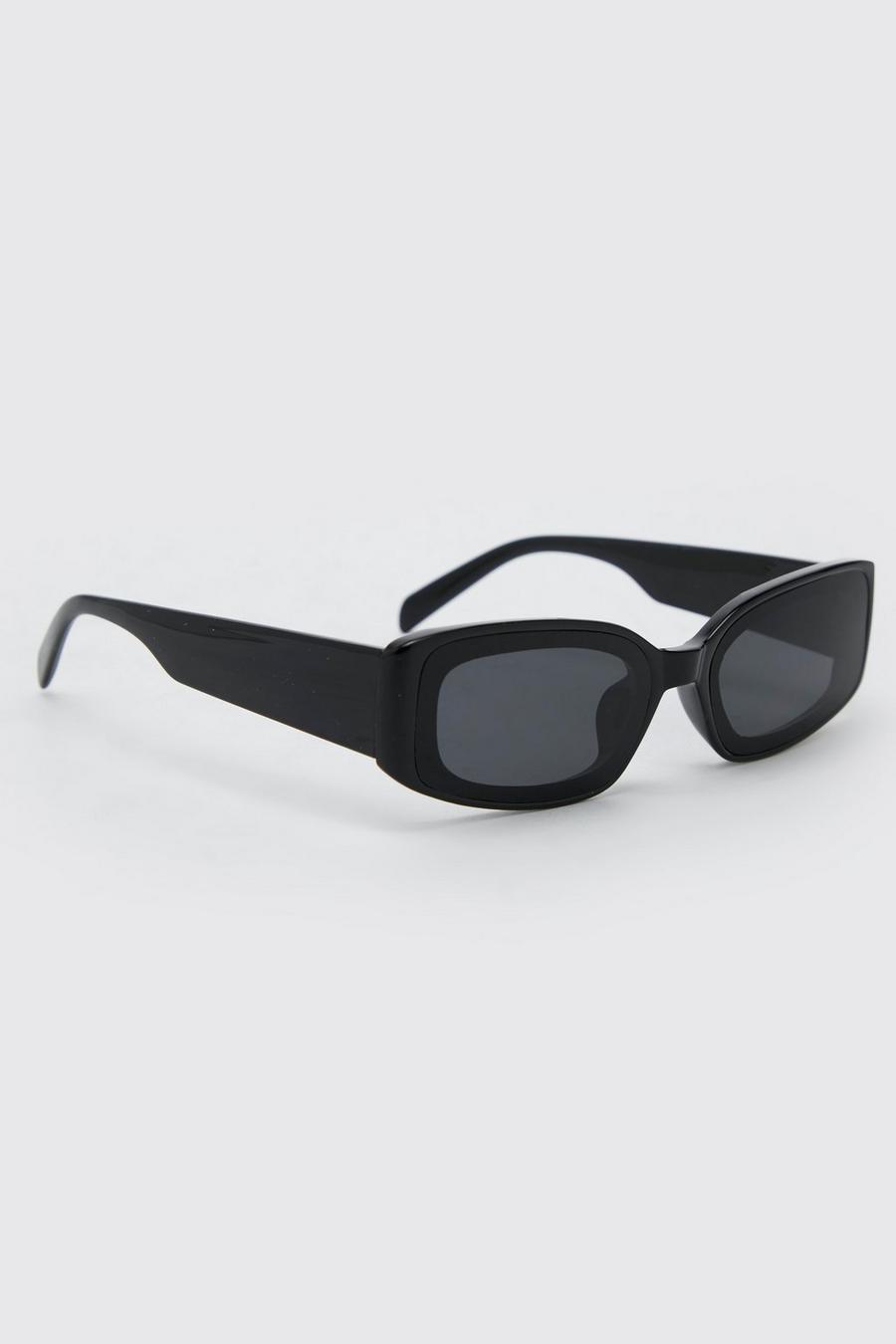 Gafas de sol rectangulares superpuestas de plástico, Black nero