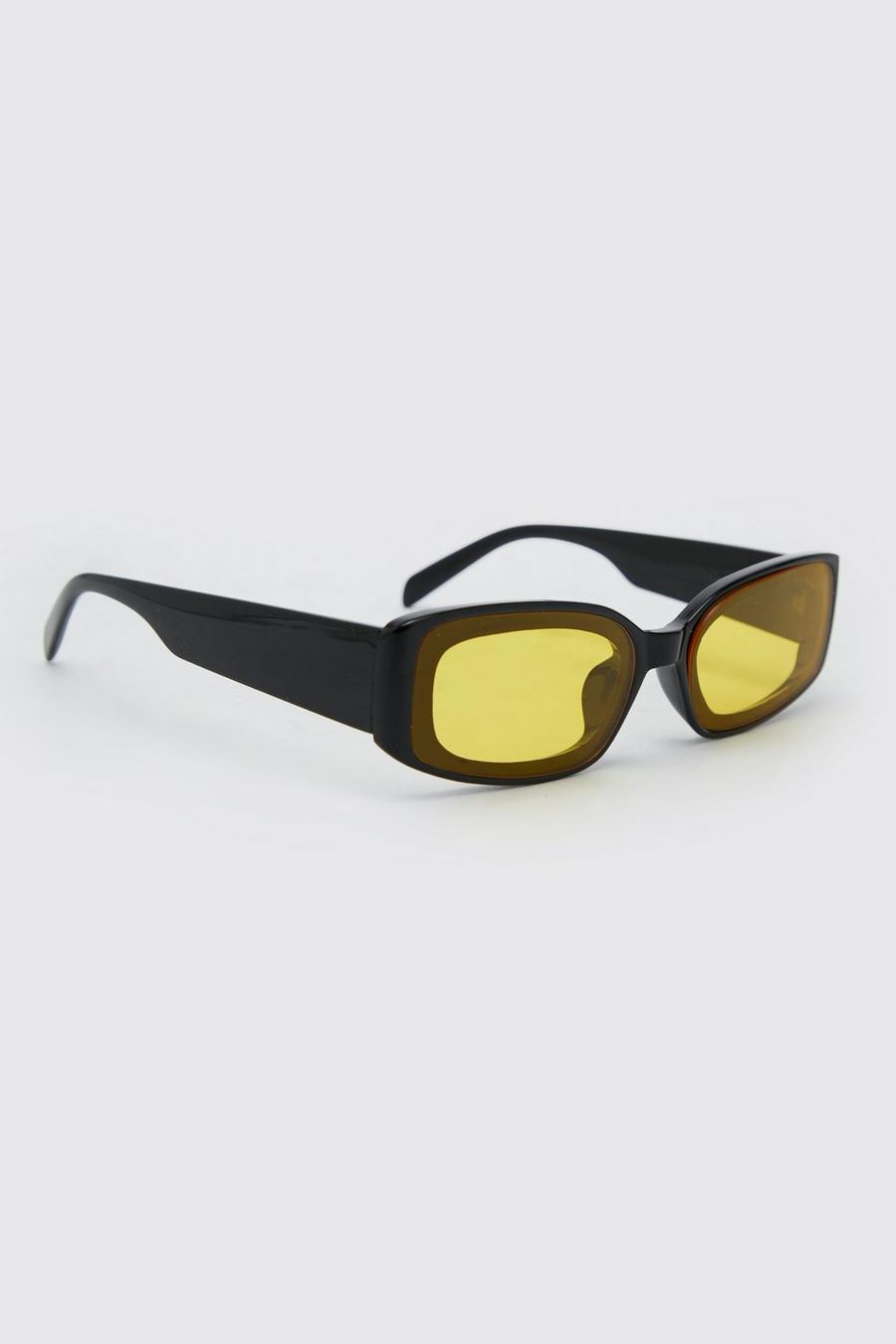 Yellow Plastic Overlay Rectangular Sunglasses image number 1