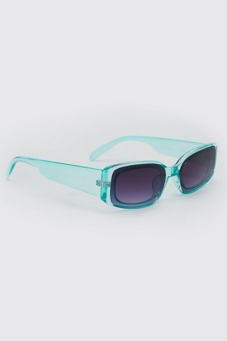Green Plastic Overlay Rectangular Sunglasses
