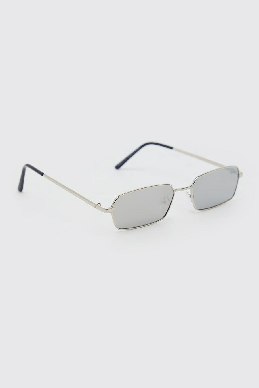 Silver Metal Sunglasses Narrow Hexagon Sunglasses