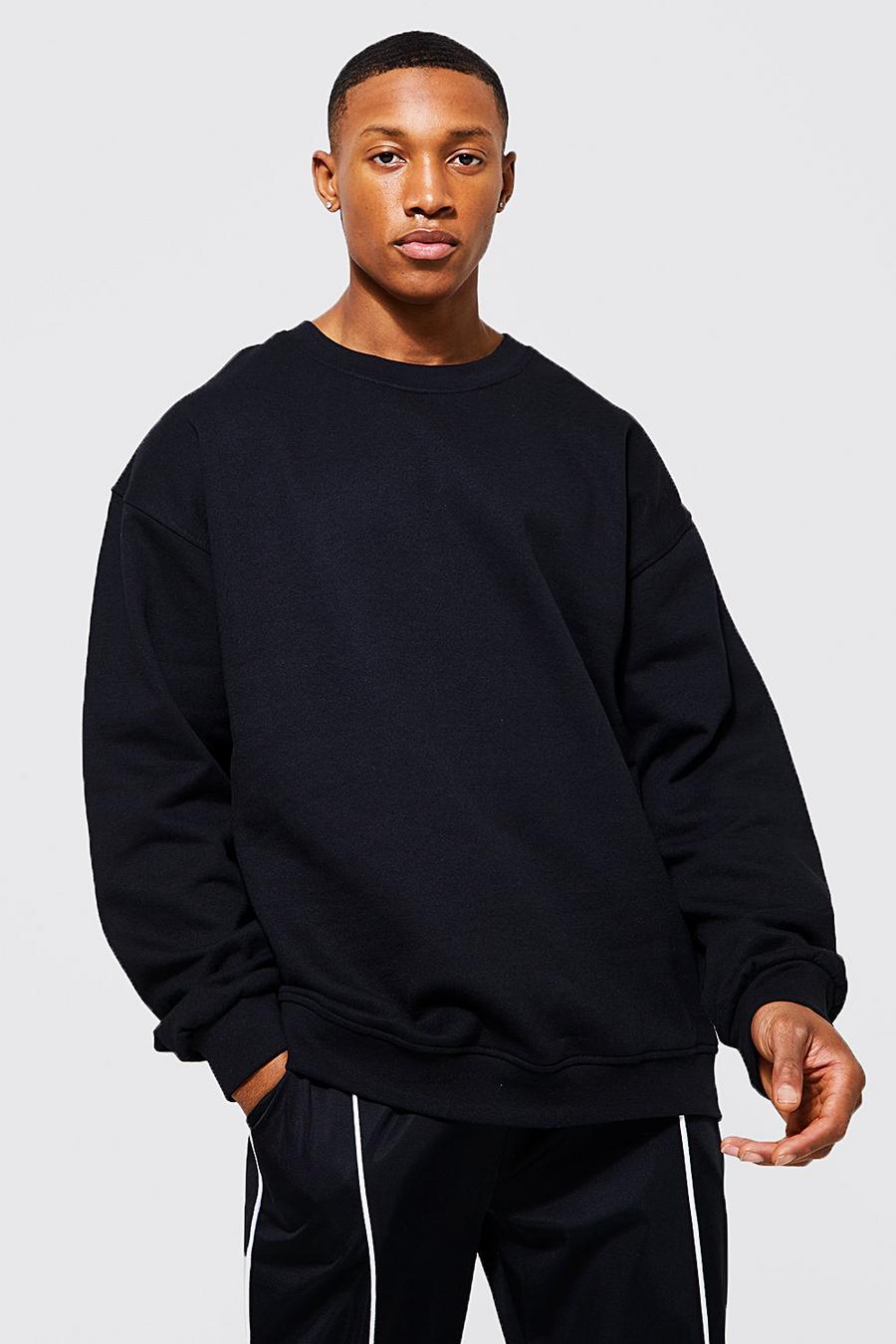 Black Basic Oversize sweatshirt med rund hals image number 1