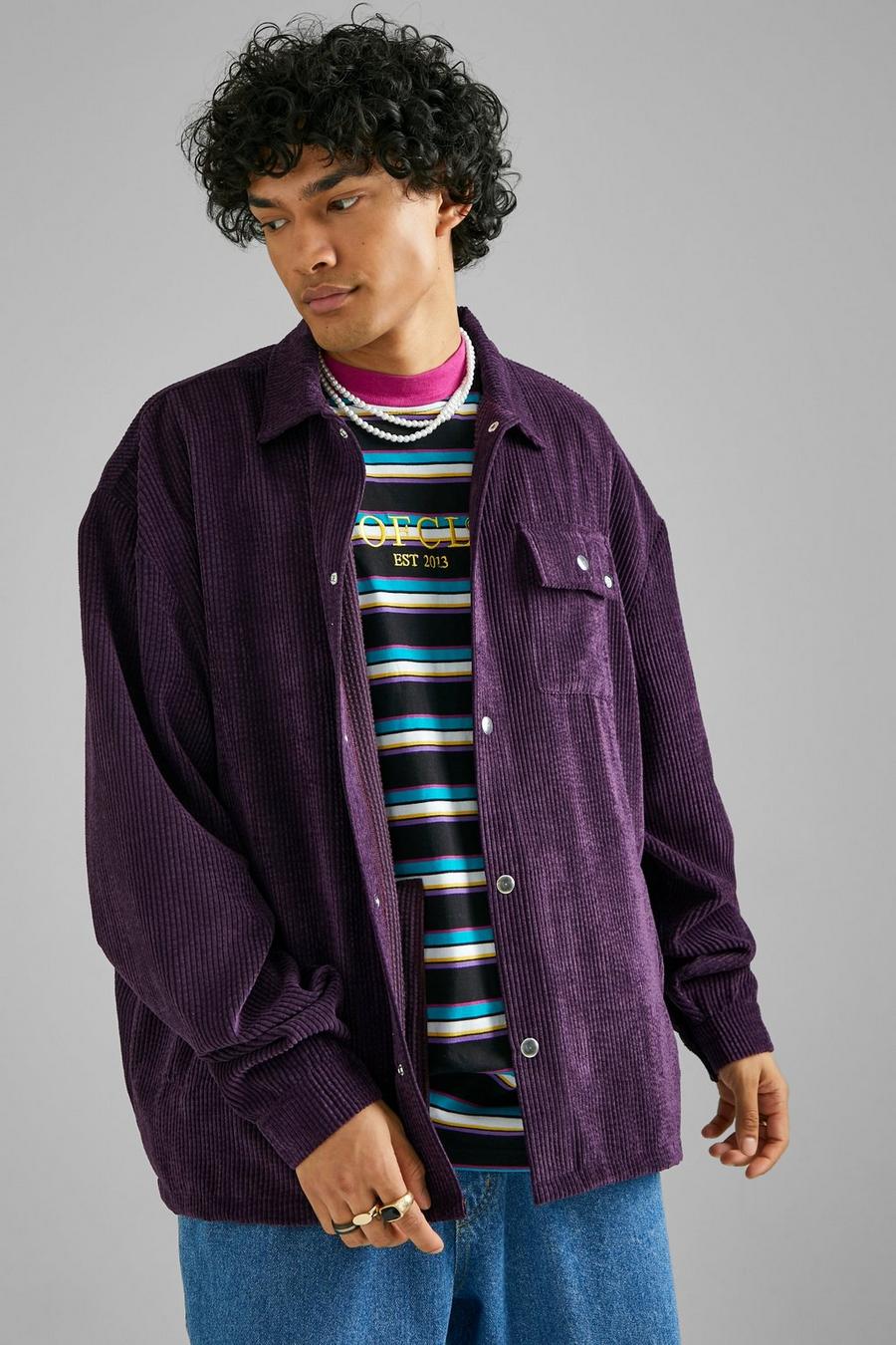 Giacca Harrington Chore oversize in velluto a coste, Purple image number 1