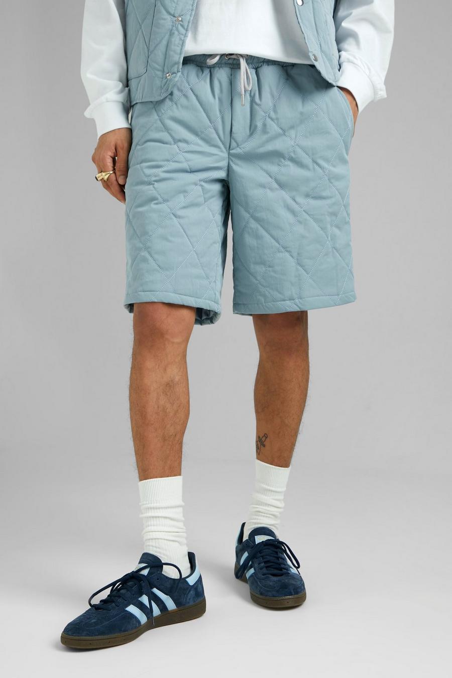 Grey Nylon Gebleekte Gewatteerde Shorts Met Stiksels