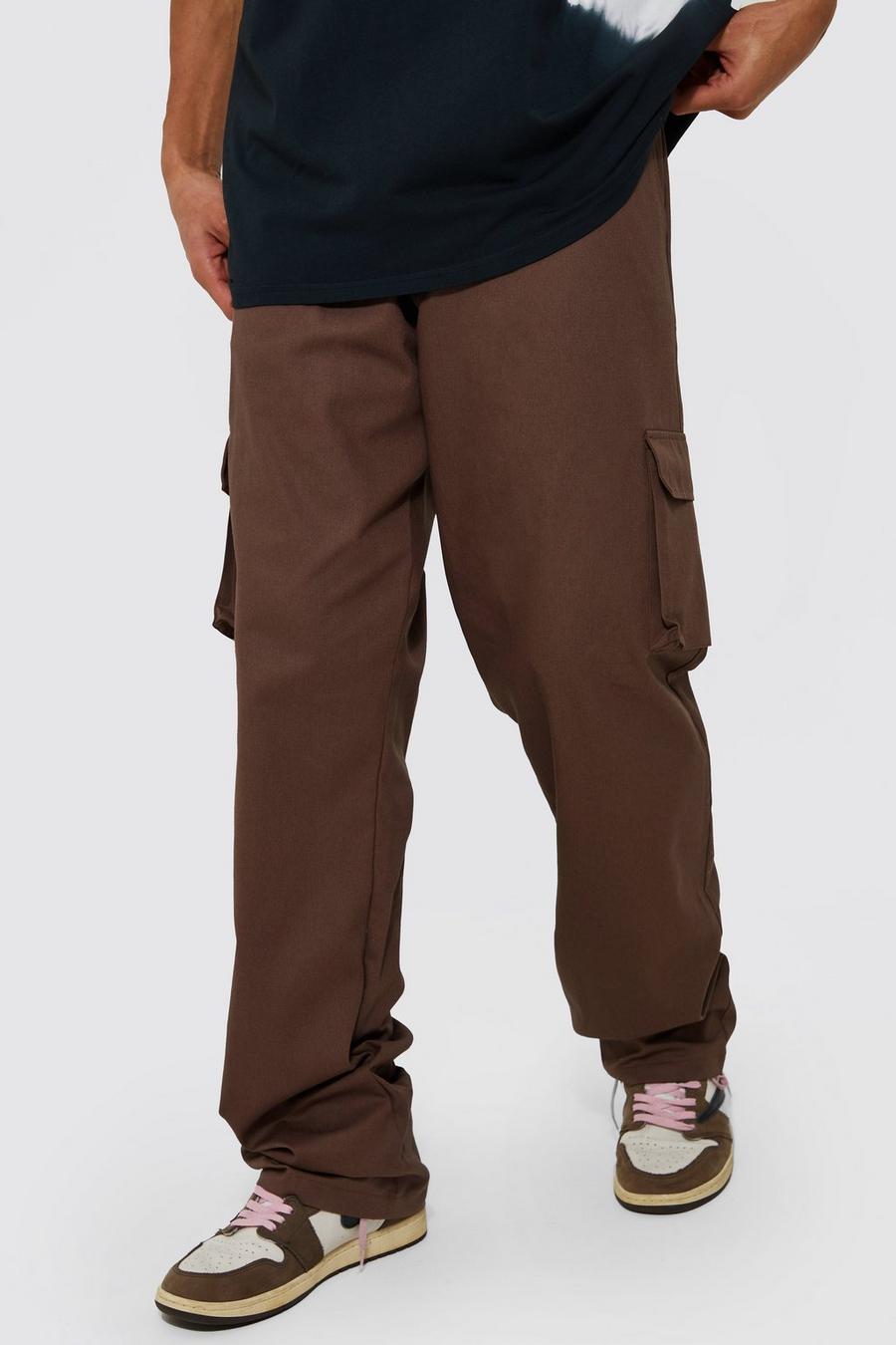 Chocolate brown Tall Relaxed Fit Cargo Chino Trousers image number 1