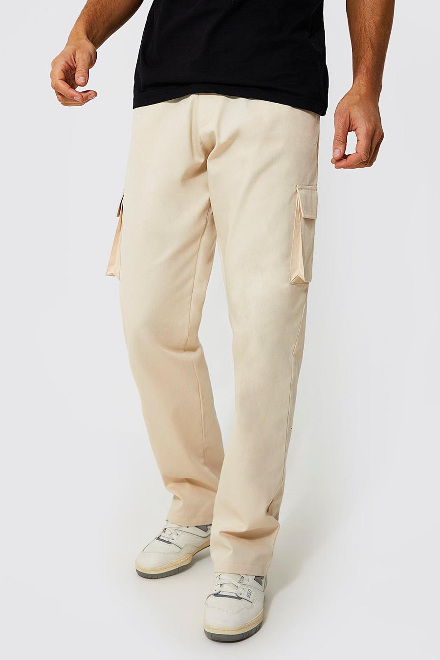 Ecru Tall Relaxed Fit Cargo Chino Trousers image number 1