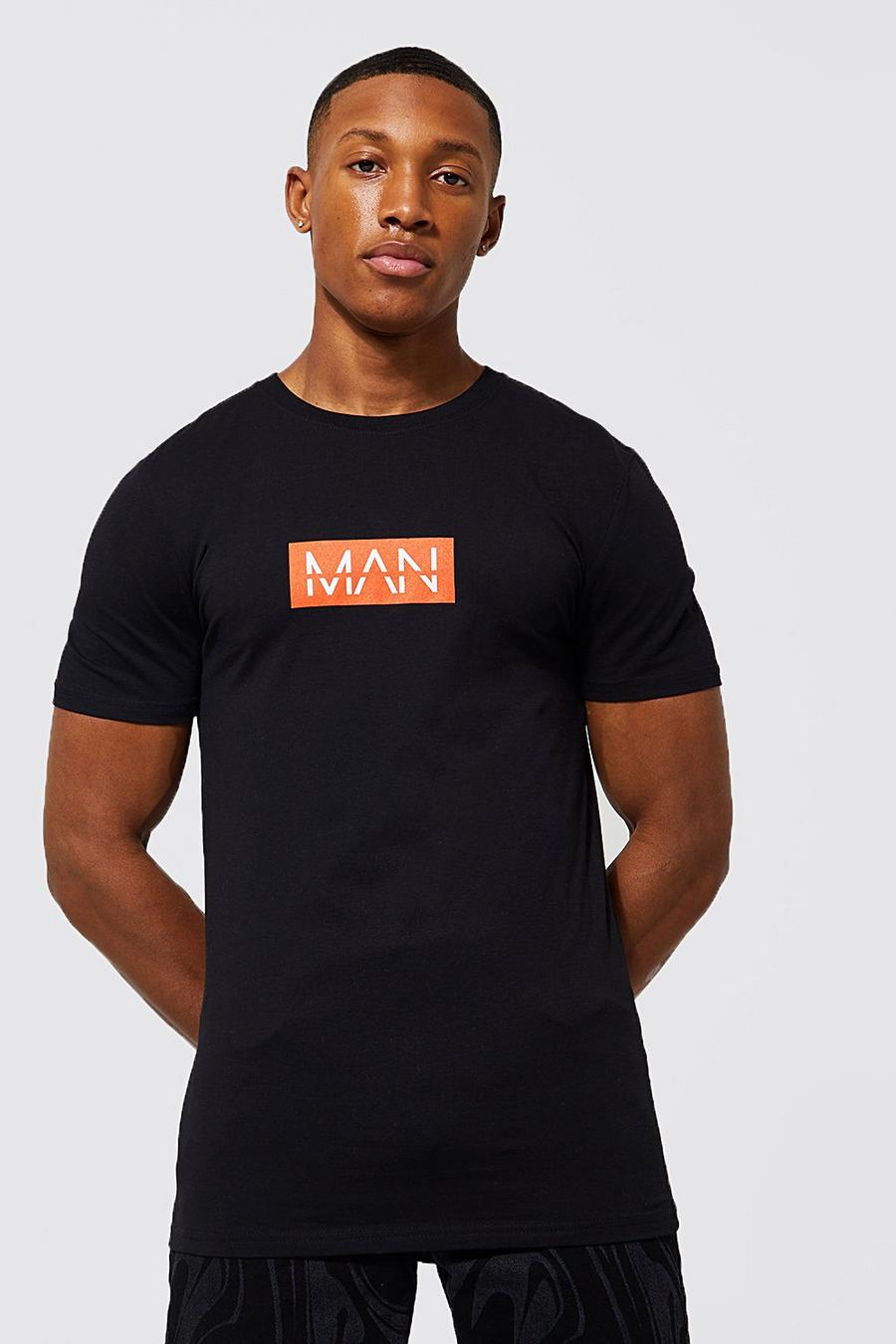 Black Muscle Fit Man Box Logo T-shirt
