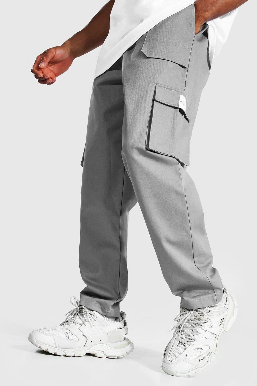 Slate gris מכנסי דגמ'ח מבד טוויל בגזרה משוחררת עם חגורה בחזית