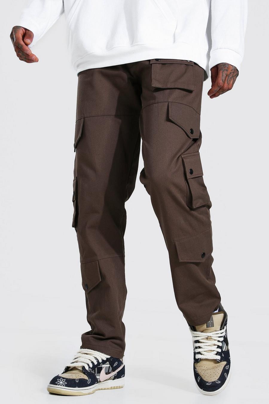 Chocolate marrón Fixed Waistband Relaxed Fit Cargo Trousers