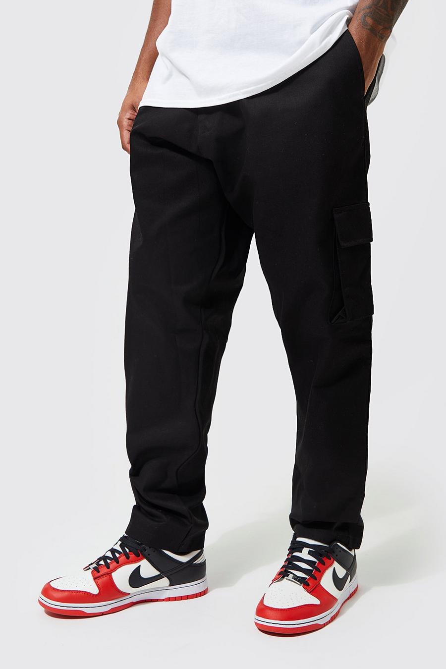 Black Plus Slim Fit Cargo Chino Trousers image number 1