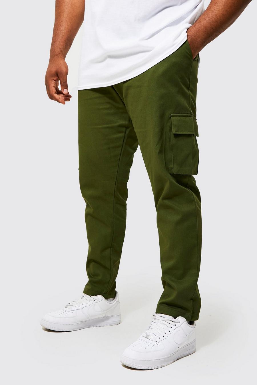 Khaki Plus Slim Fit Cargo Chino Trousers image number 1