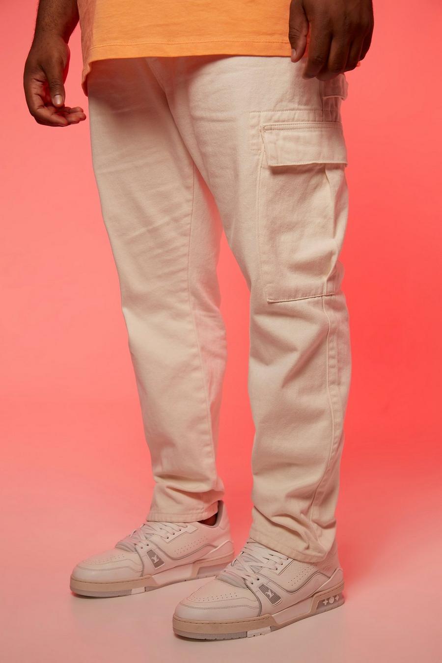 Ecru vit Plus Slim Fit Cargo Chino Trousers image number 1
