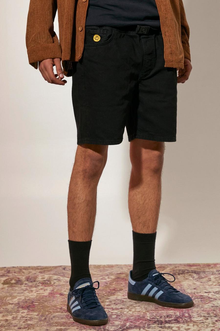 Black Relaxed Lightweight Denim Shorts With Belt   image number 1