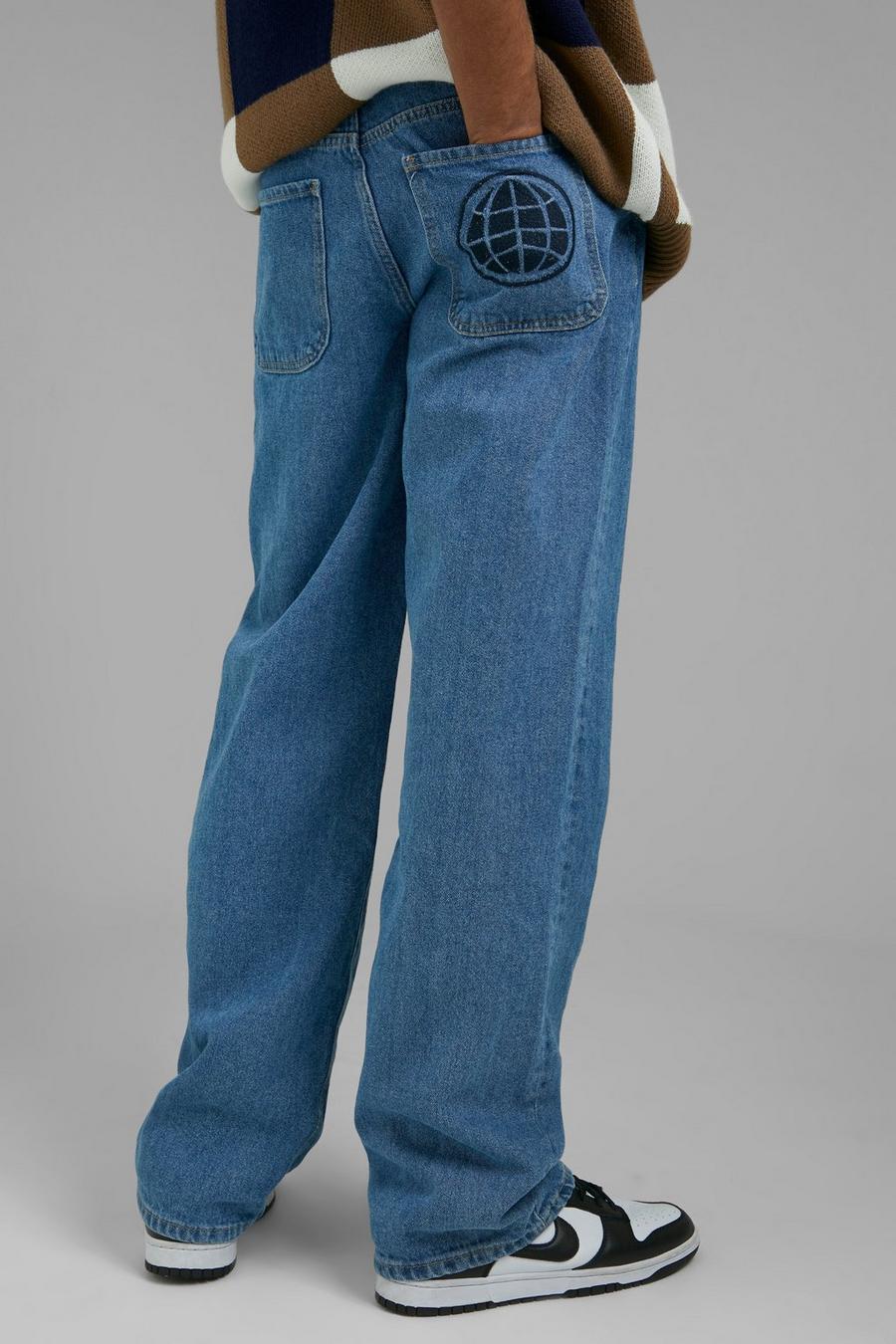 Light blue blau Baggy Jeans Met Borduursel