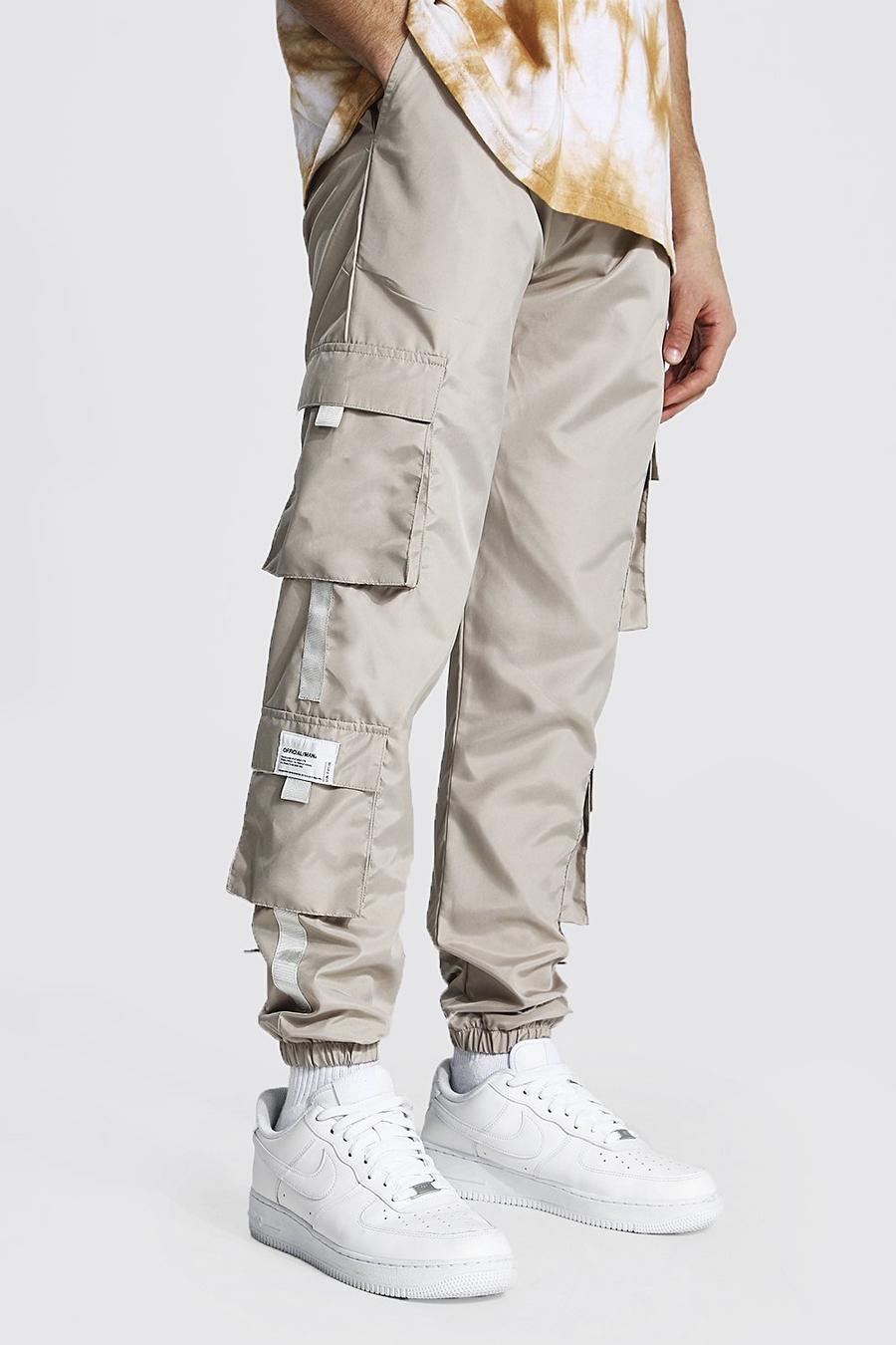 Stone beige Slim Fit Official Man Shell Cargo Trousers image number 1