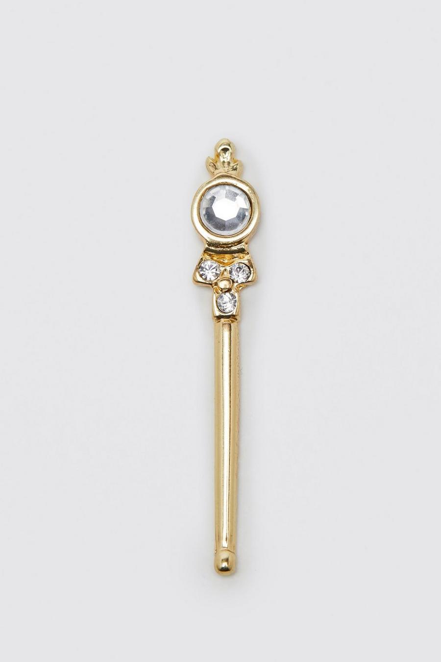 Broche style sceptre à détails strassés, Gold métallique