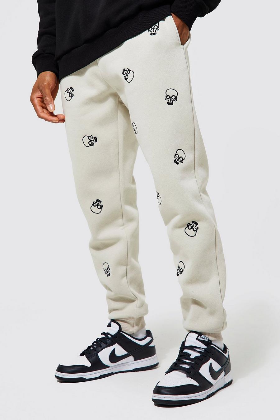 Sand All Over Skull Embroidered Jogger image number 1