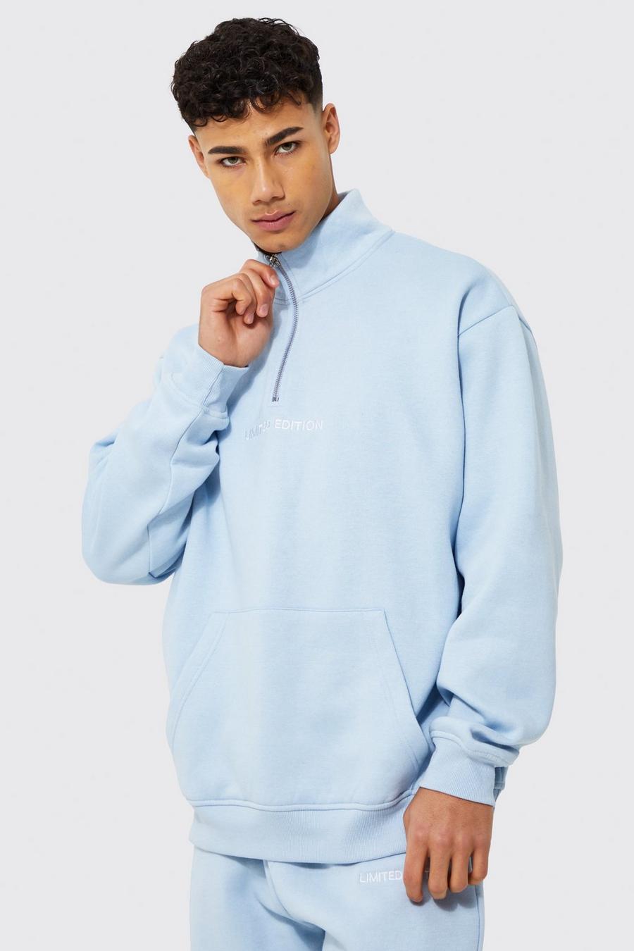Light blue Oversized 1/4 Zip Funnel Neck Sweatshirt image number 1