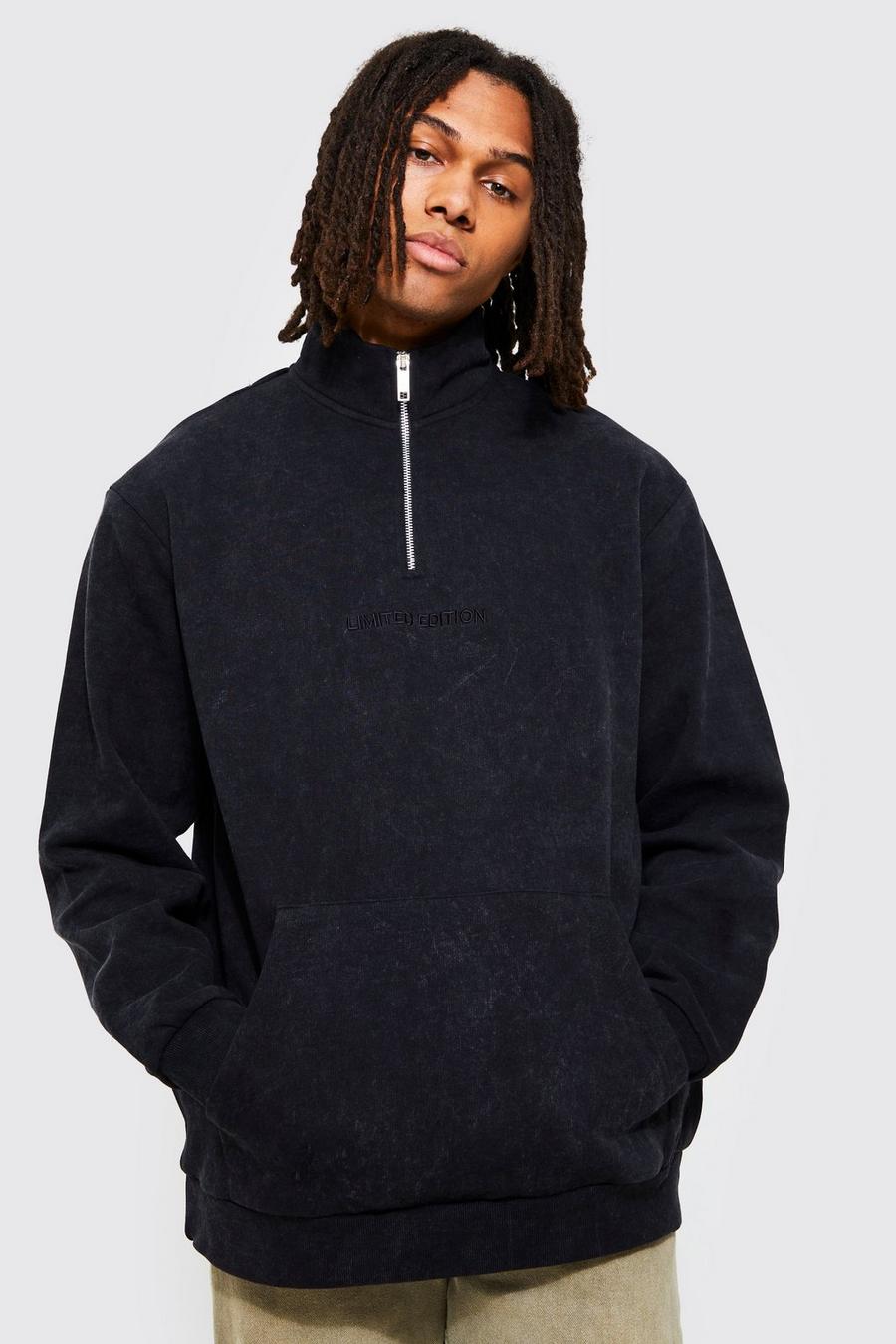 Oversize Sweatshirt mit Acid-Waschung, Trichterkragen und 1/4 Reißverschluss, Charcoal grau