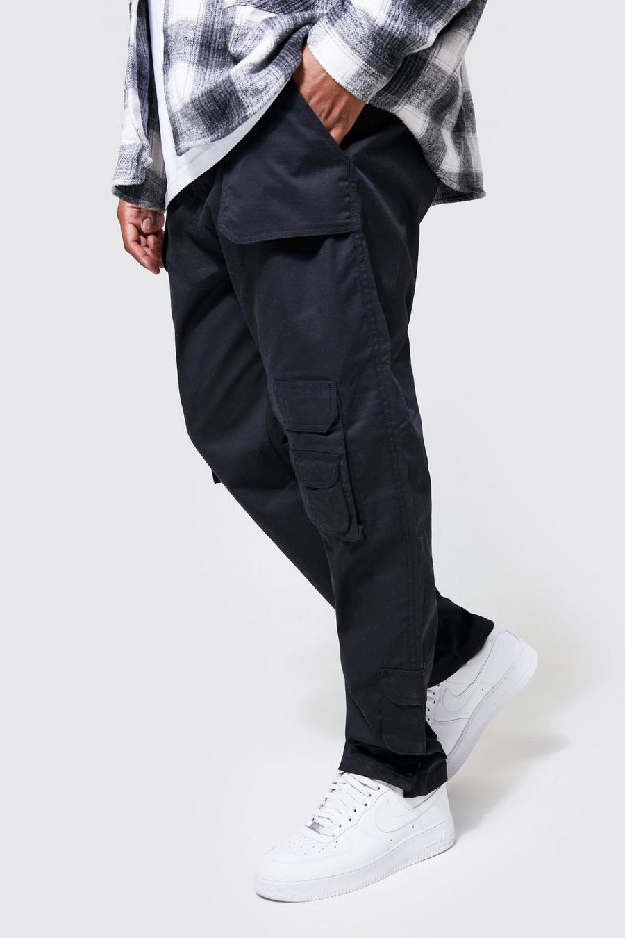 Black Plus Slim Leg Multi Pocket Cargo Trousers image number 1