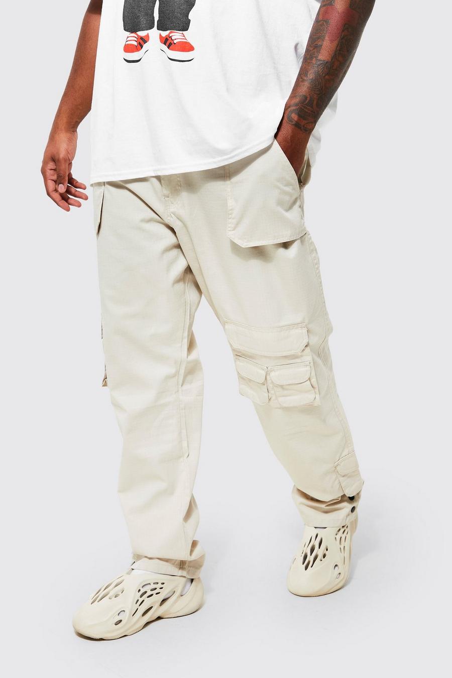 Pantaloni Plus Size a gamba stretta con tasche Cargo, Ecru blanco