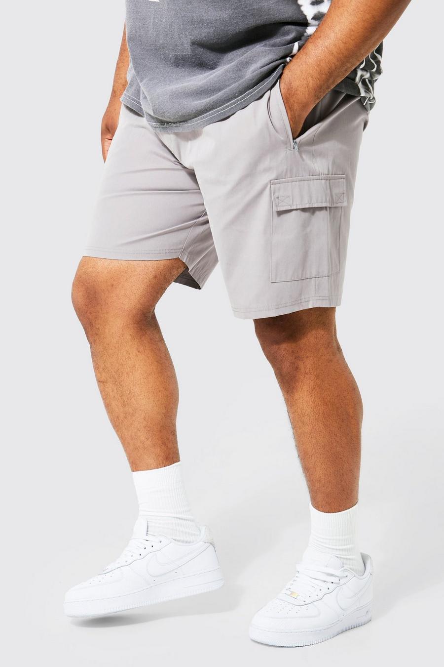 Grey Plus Heavy Shell Cargo Shorts With Woven Tab image number 1