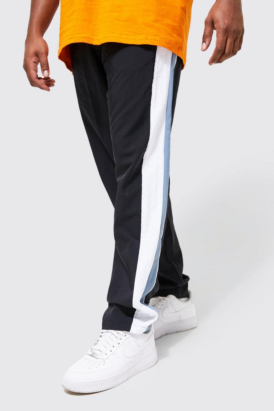 Pantaloni Plus Size Slim Fit con pannelli laterali in Shell effetto vellutato, Black nero