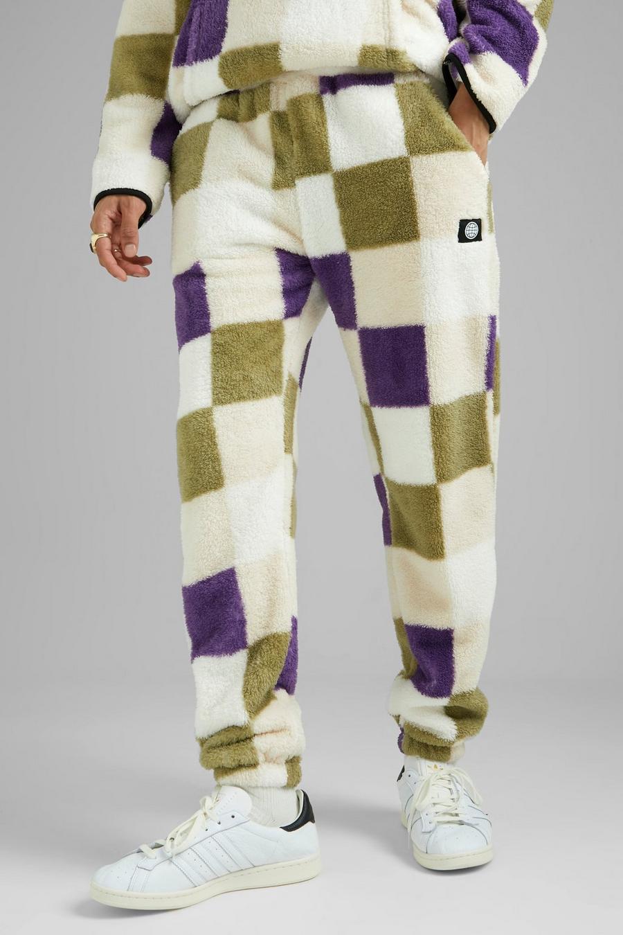 Purple Regular Fit Borg Checkerboard Joggers image number 1