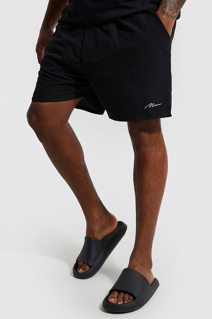 Costume a pantaloncino Plus Size in fibre riciclate con firma Man, Black negro