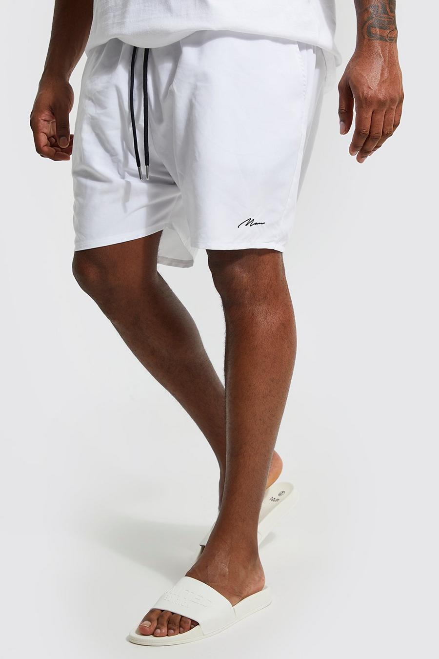 Costume a pantaloncino Plus Size in fibre riciclate con firma Man, White bianco