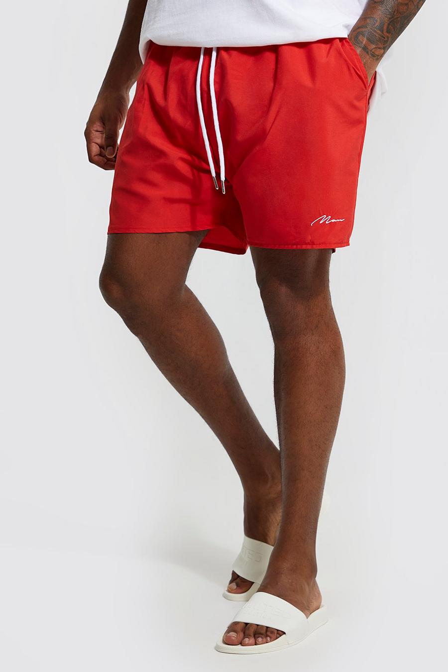 Costume a pantaloncino Plus Size in fibre riciclate con firma Man, Red