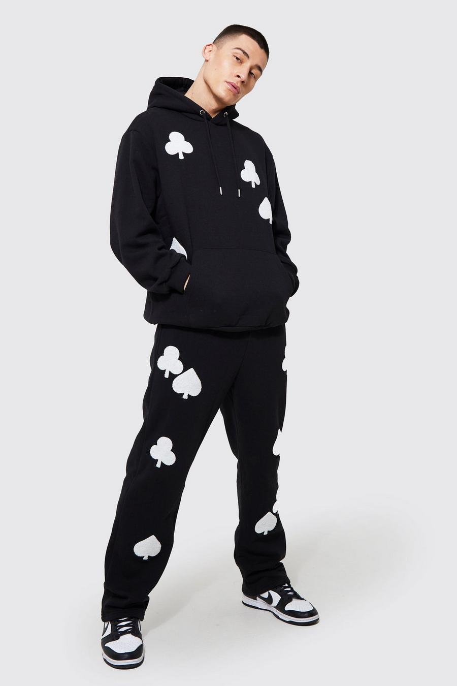 Black noir Relaxed Fit Tracksuit With Applique Badges